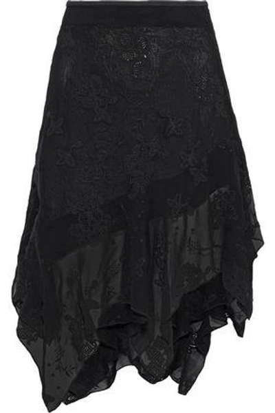 Iro Woman Sadela Asymmetric Broderie Anglaise Chiffon Skirt Black