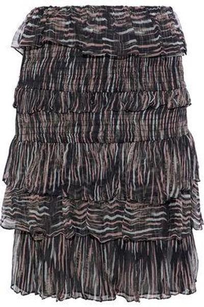 Iro Woman Tiered Printed Gauze Mini Skirt Black