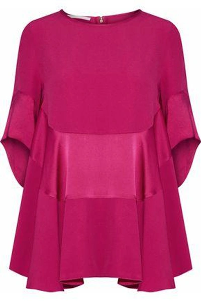 Antonio Berardi Woman Draped Satin-paneled Crepe Blouse Fuchsia