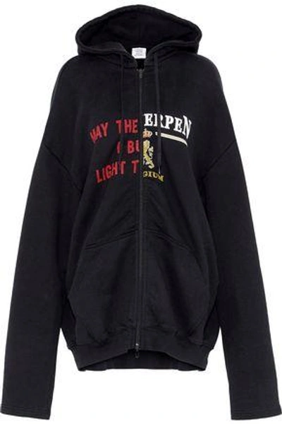 Vetements Woman Printed French Cotton-blend Terry Hooded Sweatshirt Black