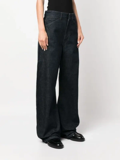 Lemaire Women High Waisted Curved Pants In Bl760 Denim Indigo