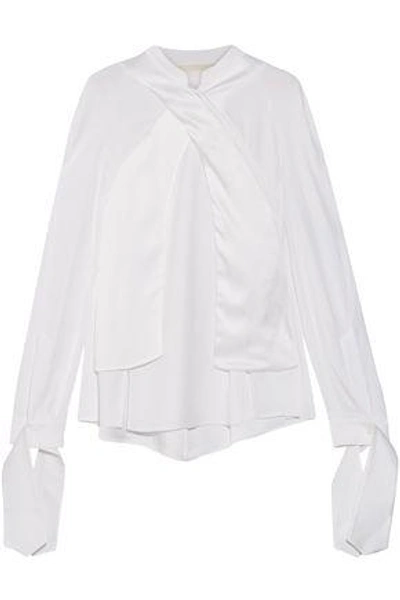 Antonio Berardi Satin-paneled Crepe De Chine Blouse In White