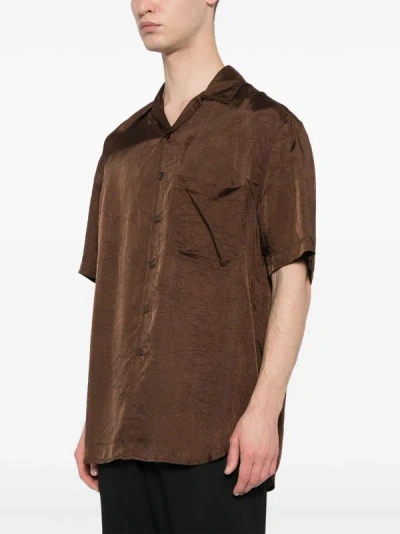 Song For The Mute Men S/s Crinkle Shirting Oversized Shirt In Brown