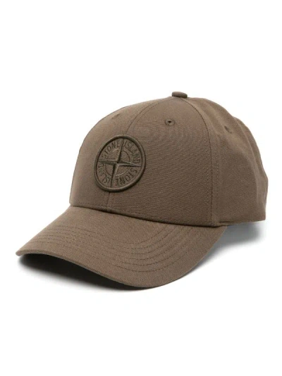 Stone Island Men Logo Print Cap In V0054 Military Green