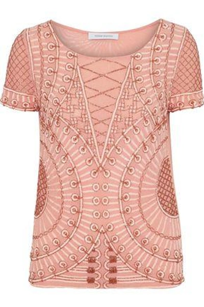Pierre Balmain Embellished Tulle Top In Antique Rose