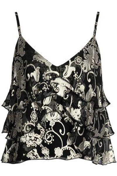 Alice And Olivia Woman Vanessa Tiered Devoré-velvet Camisole Black