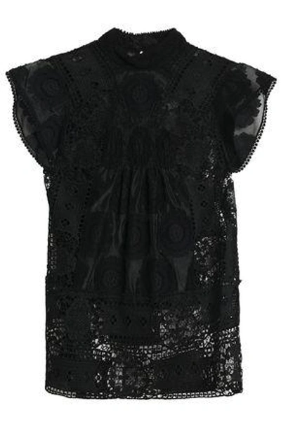 Anna Sui Woman Cotton-blend Fil Coupé And Guipure Lace Top Black