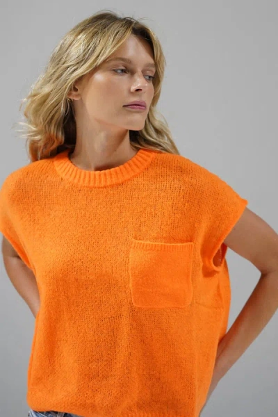 Lna Clothing Loma Semi Sheer Sweater Top In Neon Tangerine