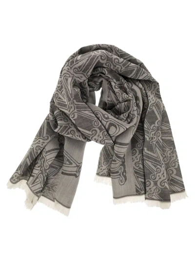 Max Mara Black Wool, Silk, And Linen Jacquard Stole For Women