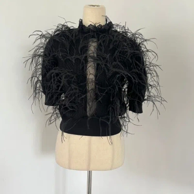 Pre-owned Elie Saab Black Knit Wool Top With Ostrich Feathers