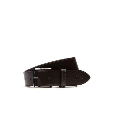 Lacoste Men's Engraved And Petit Piqué Tongue Buckle Leather Belt In Brown