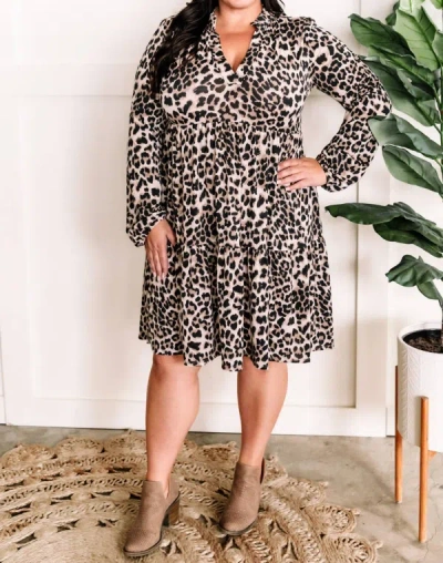 Heimish Usa Gabby Front Tiered Long Sleeve Dress In Animal Print In Multi