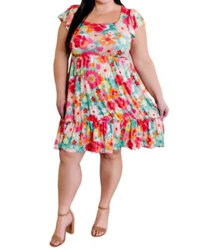 Haptics Square Neck Flutter Sleeve Dress In Bright Under The Sea Florals In Multi