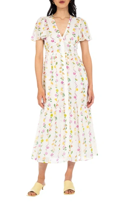 Banjanan Lesly Dress In Off-white Floral In Yellow