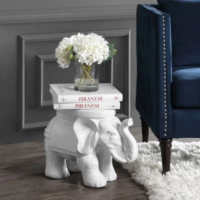 Jonathan Y Elephant 14.2" Ceramic Garden Stool In White