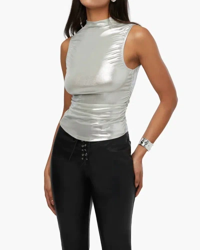 Weworewhat Women's Foil Ruched Turtleneck Tank In Silver