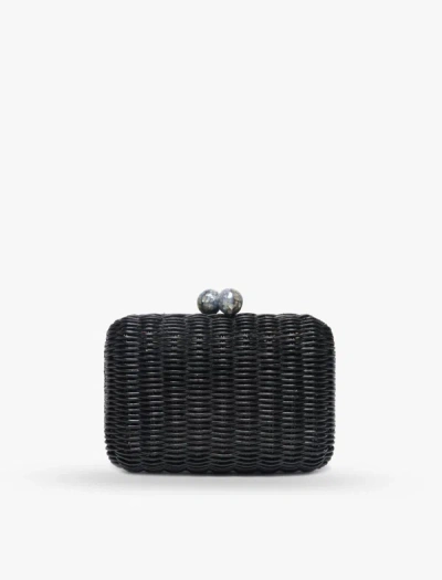 Kayu Grace Wicker Straw Clutch Bag In Black