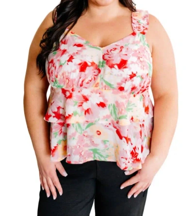 Emily Wonder Layered, Tiered V Neck Sleeveless Top In Fairytale Pink Florals In Multi