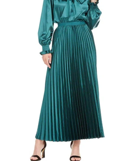 Jade Satin Pleated Maxi Skirt In Teal In Blue