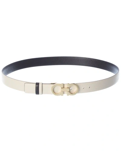 Ferragamo Gancini Reversible & Adjustable Leather Belt In White