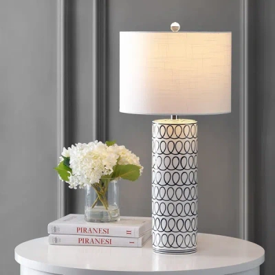 Jonathan Y Loop 28.75" Ceramic Modern Column Led Table Lamp In White