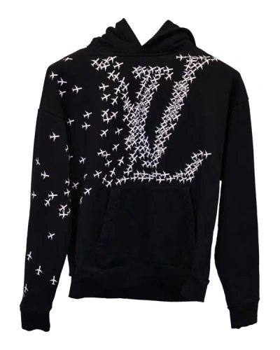 Pre-owned Louis Vuitton Plane Logo Printed Hoodie In Black Cotton
