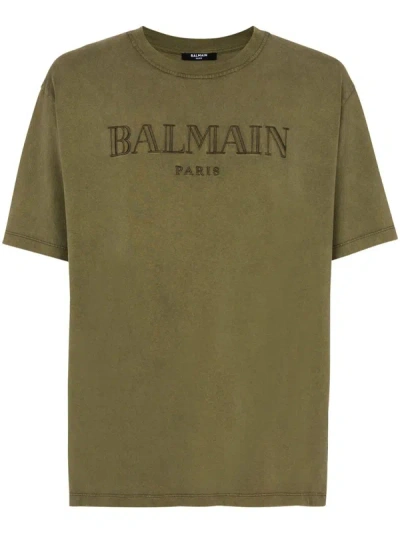 Balmain T-shirt With Embroidery In Green