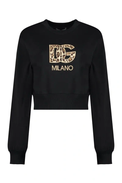 Dolce & Gabbana Logo Detail Cotton Sweatshirt In Black