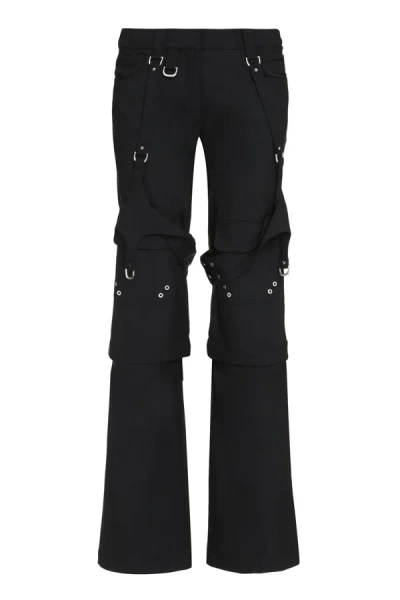Off-white Wool Blend Cargo Trousers In Black