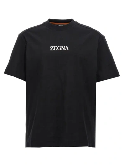 Zegna Rubberized Logo T-shirt In White/black