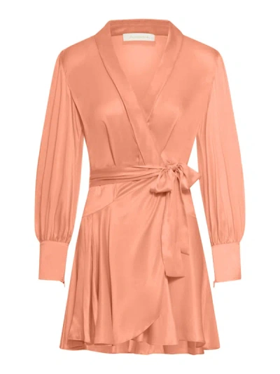 Zimmermann Silk Wrap Mini Dress In Pink & Purple