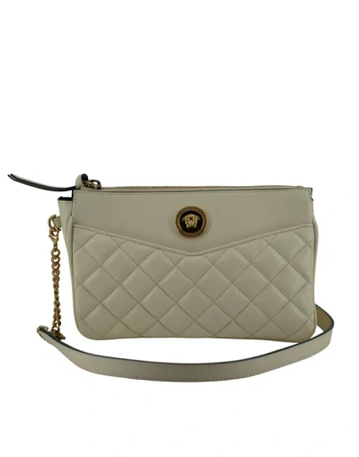 Versace White Lamb Leather Pouch Crossbody Bag In Gray