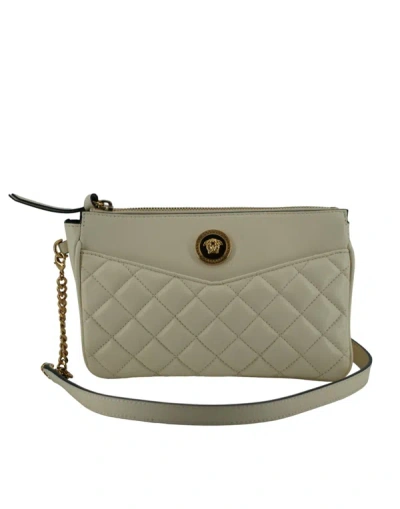 Versace White Lamb Leather Pouch Crossbody Bag