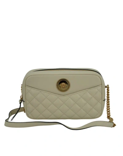 Versace White Lamb Leather Medium Camera Shoulder Bag In Gray