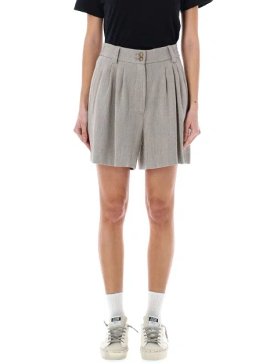 Golden Goose Herringbone Shorts In Dark Olive White