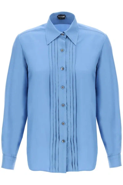 Tom Ford Pleated Bib Shirt With In Light Blue