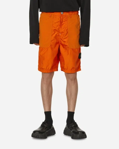 Stone Island Garment Dyed Polyester Shorts In Orange