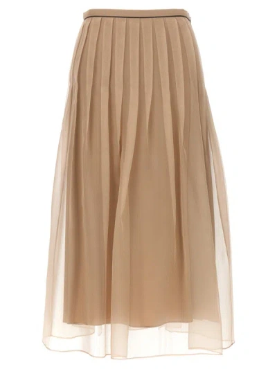 Brunello Cucinelli Pleated Skirt In Beige