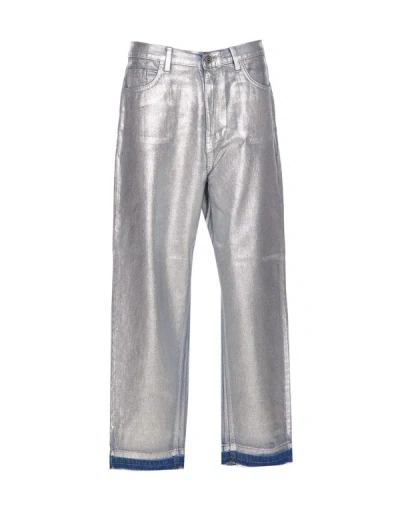 Elisabetta Franchi Metallized Boyfriend Jeans In Silver