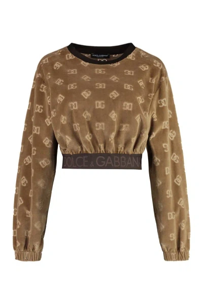 Dolce & Gabbana Chenille Logo Sweatshirt In Camel