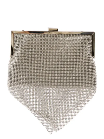 Twentyfourhaitch Silver Mini Bag With Cascade Of Crystal Mesh Woman In Grey