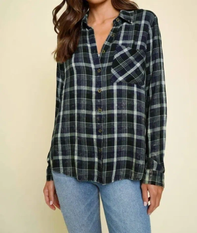 Mystree Acid Washed Plaid Shirt In Navy In Blue