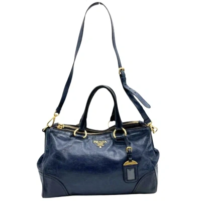 Prada Vitello Leather Tote Bag () In Blue