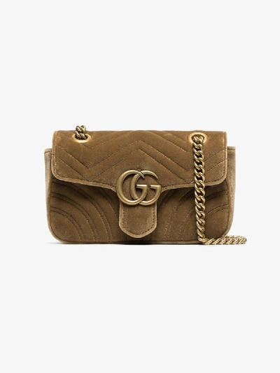 Gucci Velvet Mini Marmont Quilted Bag In Brown