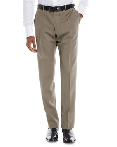 Incotex Men's Benson Crepe Wool Comfort Trousers In Brown