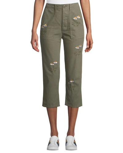 The Great Embroidered Straight-leg Cropped Army Pants