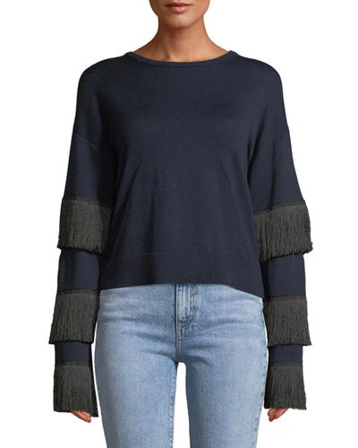 Tabula Rasa Kahina Fringe-sleeve Crewneck Sweater In Navy