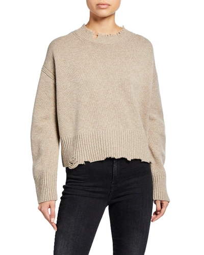 Helmut Lang Distressed Crewneck Pullover Sweater In Beige