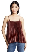 Vince Chevron Pleated Satin Tank In Anise