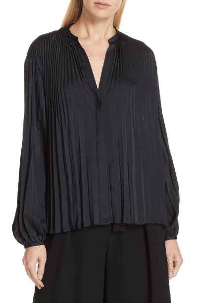Vince Pleated V-neck Blouson-sleeve Blouse In Costal